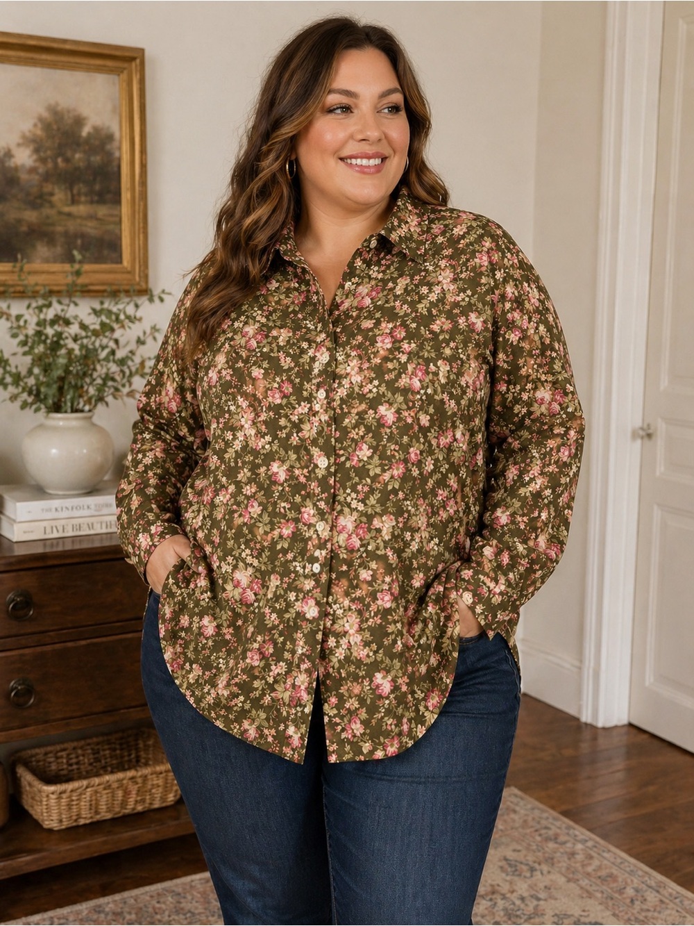 Lauren Ralph Lauren 3X Floral Button Down Shirt Cotton Cottagecore Plus Size Top